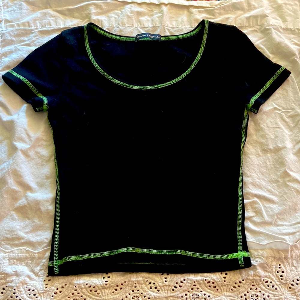 Brandy Melville, black tee with green stitching. Barely used.
